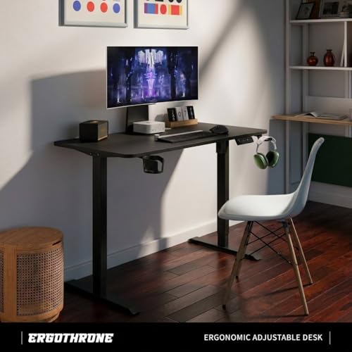 Image of V ONE Electric Standing Desk | Compact 1-Piece Top | 70Kg Weight Capacity | 3 Memory Preset | 5 Year Warranty | Built-in Cup & Headphone Holder | Home Office (Black, 100 * 60 CM)