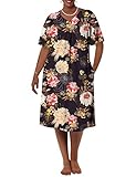 MAXMODA Mumu Dresses for Women with Pockets V Neck House Dresses Short Sleeve Duster Housecoat Pleat