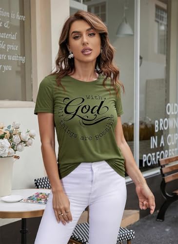 Women Tshirts with God All Things are Possible T Shirt Faith Sayings Christian Summer Jesus Graphic Tee Top Casual2