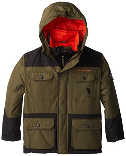 U.S. Polo Assn. Big Boys' Parka with Heavy Textured Dobby Trim