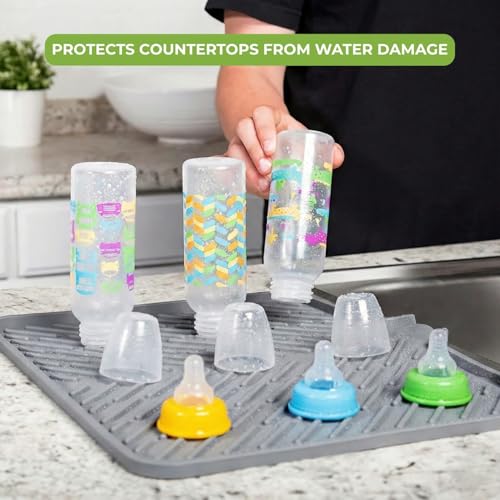 Image of CELA Silicone Dish Drying Mat for Kitchen 40 x 30 cm | Non-Slip Heat Resistant Kitchen Drying Pad with Drain Lip | Quick Dry Dish Drainer Mat for Plates, Cups & Utensils | Countertop Water Protection