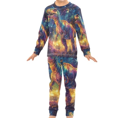 Pigsaly Pajama Set 2 Piece Cute Colorful Magic Space Stars Rainbow Dinosaurs Pajama Sets Long Sleeve Pjs Sleepwear 4T3
