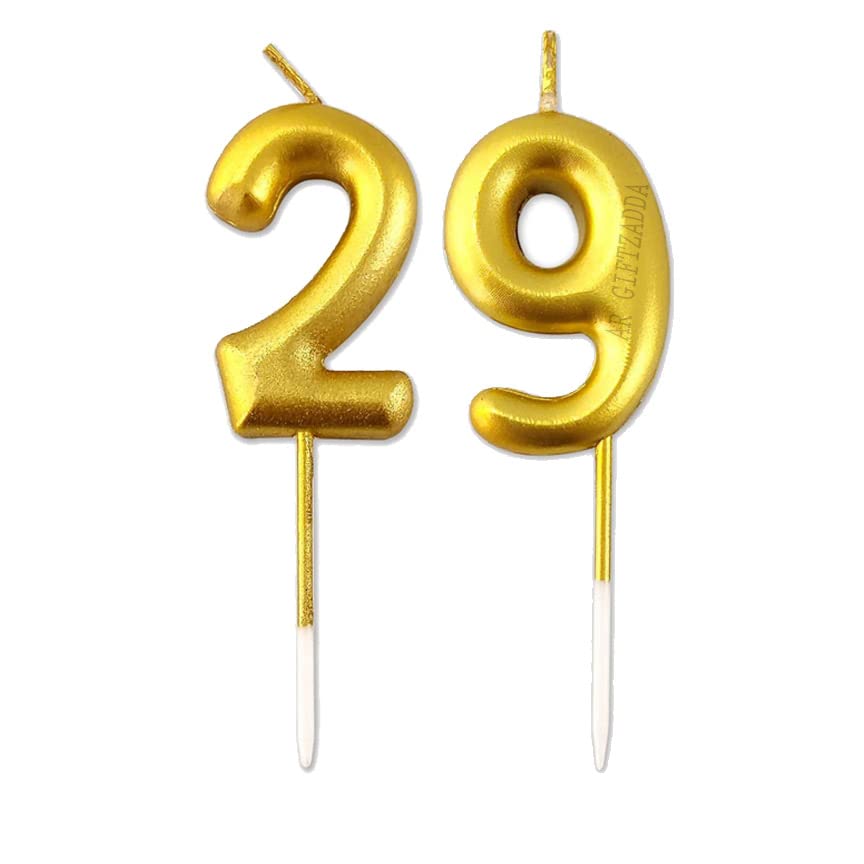 Image of AR Giftzadda 29 Number Cake Topper Golden Chrome Candle for 29th Birthday /Anniversary Party Celebrations Pack of 1 (29 Number Gold Chrome Candle)