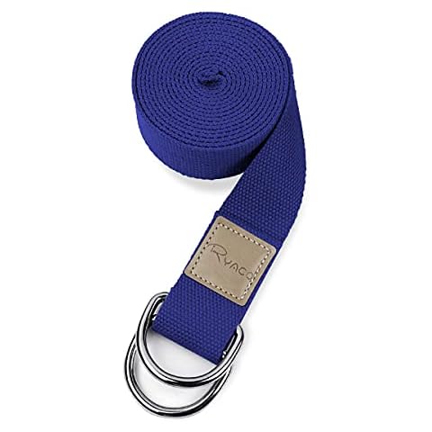 RYACO Yoga Strap/Yoga Belt 100% cotton Adjustable 2.5m Stretching Strap, Foot Leg Stretcher Band For Fitness Flexibility Trainer Exercise, Holding Poses, Physical Therapy (Dark Blue, 2.5m) Cover