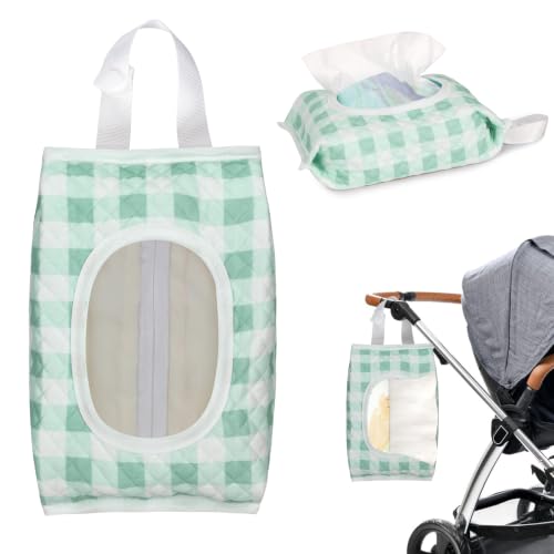 Quilted Baby Wipe Holder, Diaper Pouch Hanging Wet Wipes Bag - image 1
