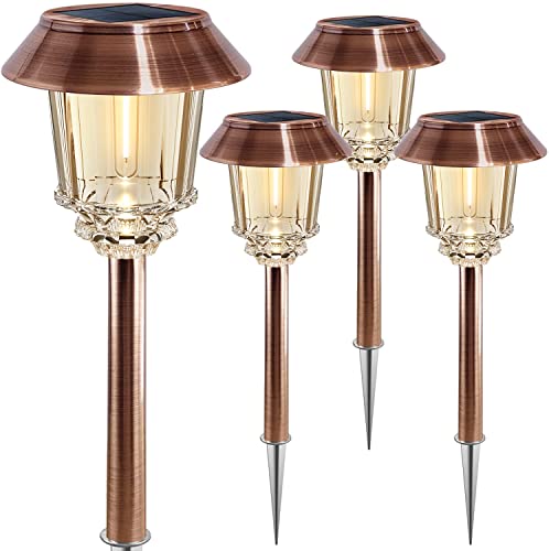 XMCOSY+ Solar Lights Outside Waterproof - 4 Pack Auto On/Off 10-40 LM Dimmable Outdoor Solar Lights for Yard Garden Pathway Driveway Walkway (Warm White) by XMCOSY+ - Used condition - US$52.71