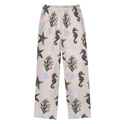 ALAZA Black Seahorse Star Coral Reef Pajama Lounge Pants Long Sleep Pajama Bottoms with Pockets2