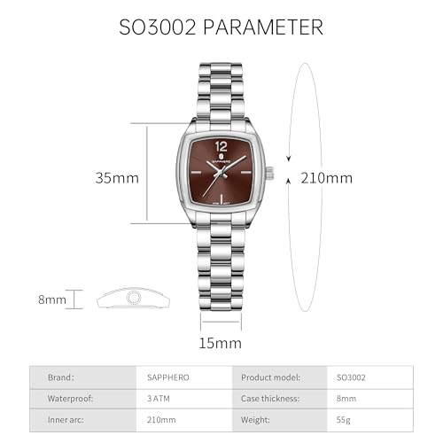 Image of Sapphero Ladies Watch Easy to Read Wristwatch, Women's Quartz Watch with Stainless Steel Strap, 5 ATM Waterproof, Classic Elegance Women Business Waterproof Watch
