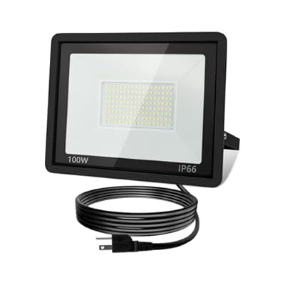 ZHPINGMX 100W LED Flood Light Outdoor, 10000LM Super Bright Floodlight Outside Work Lightwith Plug, 6500K Daylight White LED Flood Light Outdoor, IP66 Waterproof Outdoor Flood Light-1Pack