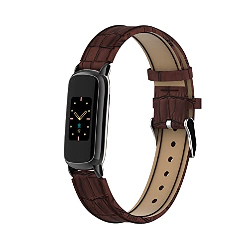 Eieuuk Crocodile Pattern Leather Watchband Compatible With Fitbit Luxe/Luxe Se Smartwatch,Slim Soft Genuine Wristband Strap Bracelet Replacement For Women Men (Brown) (Dfbluxewbzpeyw1069) #TOP5
