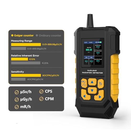 Nuclear Radiation Detector ND300 Geiger Counter Nuclear Radiation Detector Radiation Dosimeter EMF Meter with Detects Y&X-Rays,Multiple Data,Real Time Data Curve,5 Dosage Units,Sound/Vibration Alarm