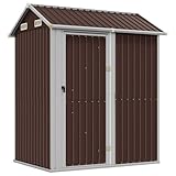 vidaXL Gerätehaus, Gartenhaus mit Schrägdach Tür, Gartenschuppen Schuppen mit Stauraum, Geräteschuppen Metallschuppen, Braun 192x152,5x237 cm Verzinkter Stahl