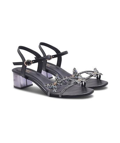 Image of JM LOOKS Butterfly Heels Heeled Sandals Rhinestone Crystal Butterflies Heels Open Round Toe low Block Heels 2 Inch Women's Ankle Strap Shoes