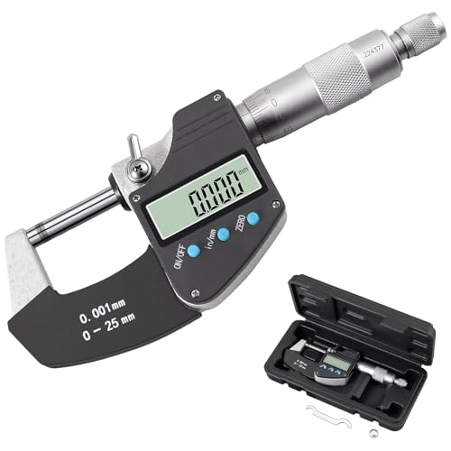 AUTOUTLET Micrometer Digitale Bügelmessschrauben 0-25 mm/ 0.001mm(0.00005), LCD Digitale Mikrometer Mikrometerschieber Zoll/Metrische Messung, Hohe Präzision Messwerkzeug Mikrometer