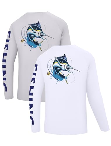 2 Pack Fishing Shirts for Men Long Sleeve UPF 50+ Sun Protection Shirt Moisture Wicking Rash Guard T-Shirt