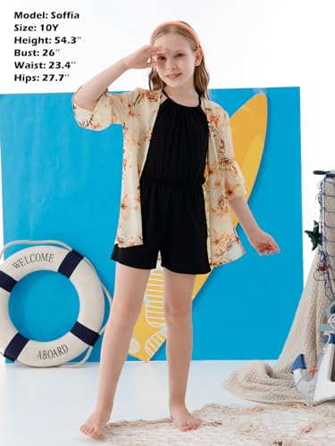 Image of GORLYA Girl's Floral Print Chiffon Beach Cardigan Cover ups Kids Casual Kimono Capes Swimsuit Wraps