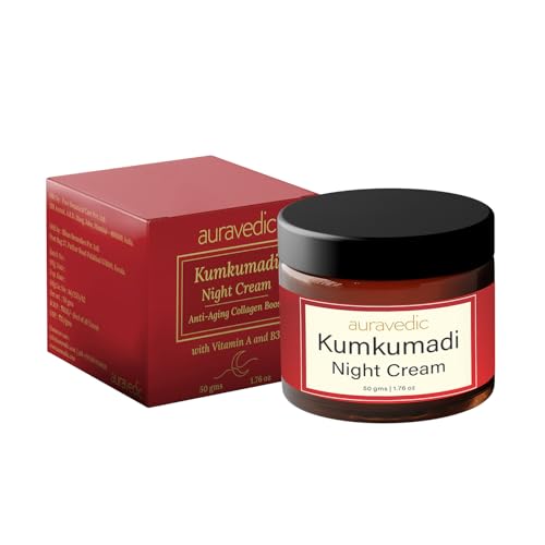Image of Auravedic Kumkumadi Oil Retinol Night Cream For Face - Night Cream For Women With Niacinamide, Retinol, Saffron & Padmaka - Overnight Repair & Renew For Glowing Skin, 50g