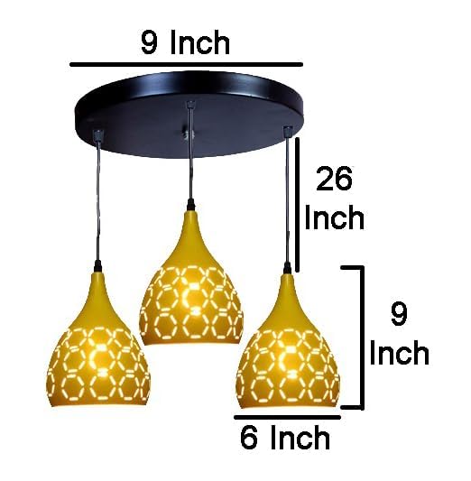 Image of GreyWings Yellow Aluminium 3-Light Cluster Hanging Pendant for Ceiling, Modern Hanging Light, (Bulb not Included) Cluster Set