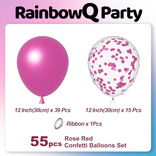 Image of RainbowQ Metallic Hot Pink Balloons: 55Pcs 12 inch Chrome Fucsia Confetti Party Shiny Balloon Helium Latex Balloon for Birthday Anniversary Wedding Decoration