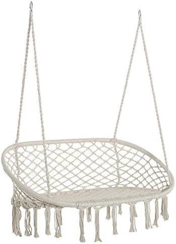 Outsunny Hanging Hammock Chair Cotton Rope Porch Swing with Metal Frame, Large Macrame Seat for Patio, Garden, Bedroom, Living Room, Cream White