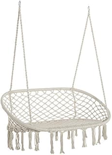 Outsunny Hanging Hammock Chair Cotton Rope Porch Swing with Metal Frame, Large Macrame Seat for Patio, Garden, Bedroom, Living Room, Cream White