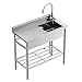 ExploreHorizon Stainless Steel Single Bowl Sink - 47x20x37 Inch, Commercial Freestanding Sink Set With Countertop, Nsf Certified, Hot & Cold Water Pipe, Pull-Out Faucet, Utility for Garage,