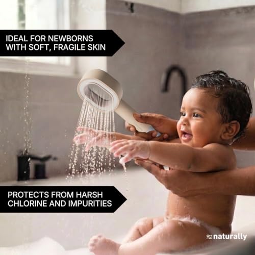 Image of Naturally Mooi Filtered Handheld Shower (Beige) | Hard Water Filter for Bathroom | Chlorine Removal | Soft Water for Hair & Skin | 3-Stage Filtration | Screw-On Installation | Enhanced Pressure