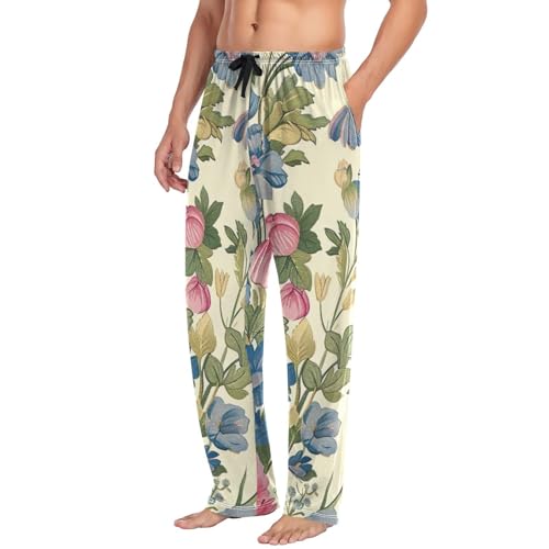 Men's Pajama Pants Vintage Floral Sleep Pajama Lounge Pant with Pockets, Elastic Waistband4