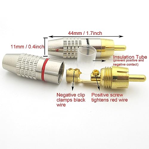 Fielect 50 peças RCA macho adaptador de áudio Phono banhado a ouro conector vermelho solda