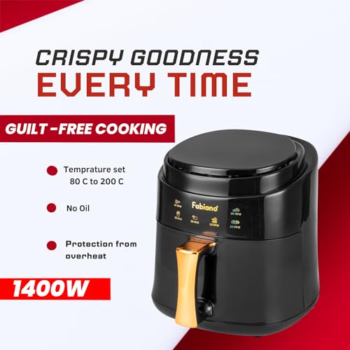 Image of Fabiano 8L Digital Touch Control Air Fryer 1400W (Black) - Large Capacity, Oil-Free Healthy Cooking, Fast & Even Frying | Easy Clean