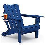 GARDENSTAR Adirondack Chair Oversized Folding Adirondack Chairs Recyclable HDPE Modern Adirondack Chair with Cup Holder Poly Lumber Patio Chairs for Pool Patio Garden Outdoors Fire Pit Blue