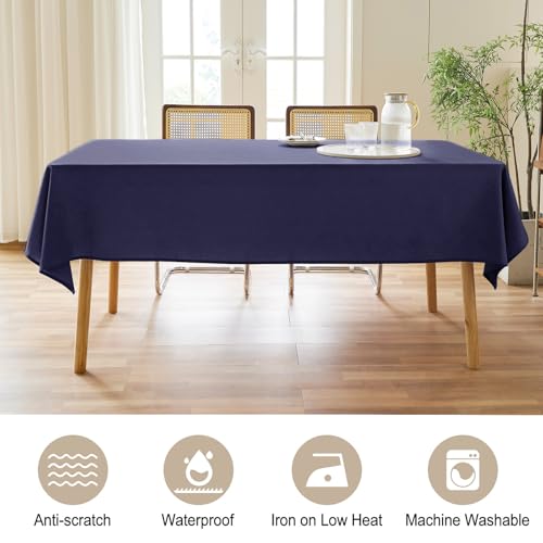 Image of AUSSPVOCT Textured Table Cloth Rectangle 60x120 Inch for Home Kitchen Decor | Navy Blue Waterproof Spill-Proof Wipeable Tablecloth Wrinkle Free Rectangular Dining Tables Cover