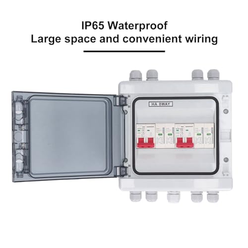 Interruttore Automatico Miniaturizzato CC, Sezionatore Solare CC 500 V, Scatola Combinata Fotovoltaica con Protezione Sovratensione 2 in 2 Uscite, 32 A 20‑40 KA, IP65