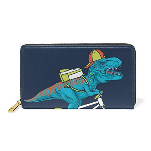 Portefeuille femme cuir véritable zippé grand format motif dinosaure