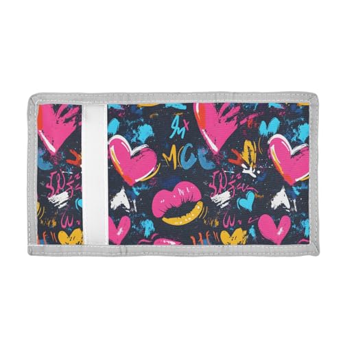 ALAZA Kids Wallets for Boys Girls Toddler Trifold Wallet Children Small Mouth Heart Graffiti Grunge with Zipper Coin Pocket2