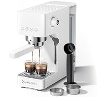 AMZCHEF Siebträgermaschine 20 Bar Espresso Maschine mit LED-Display, Professionellem Milchaufschäumer & Edelstahl-Dampfstab, 1.5L Abnehmbarer Tank, 1350W Schnellaufheizung, Weiß