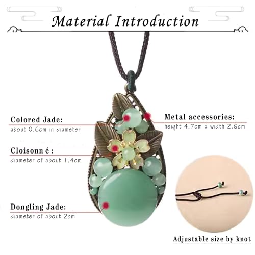 Natural Jade Stone Necklace, Adjustable Rope Chain Length Lucky Protection Friendship Charm Pendant Necklace for Women Friends Gifts4