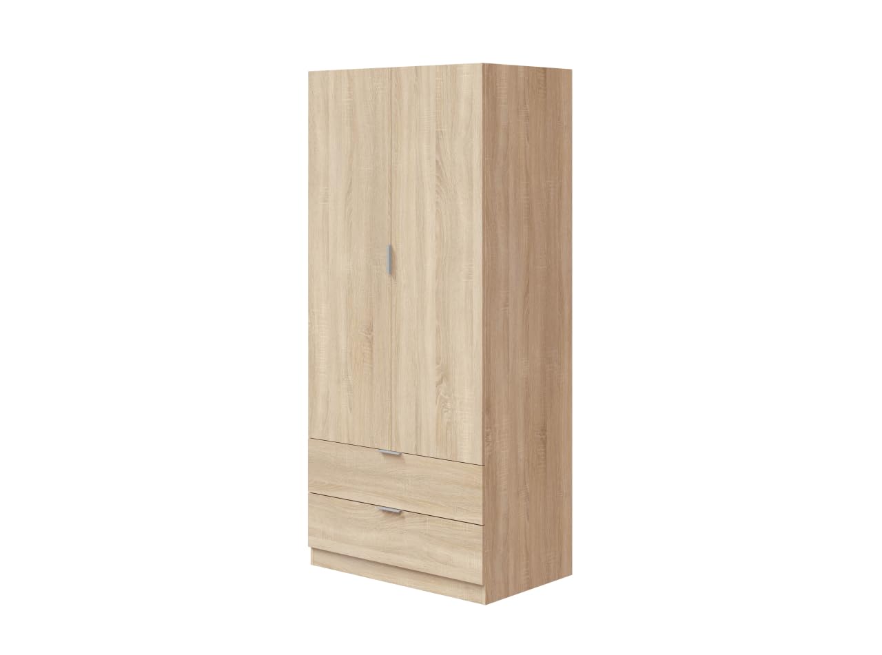 LOUNGITUDE - FANNY - Armoire penderie - 2 portes + 2 Tiroirs - Chêne clair - L81,2 x P52 x H180cm