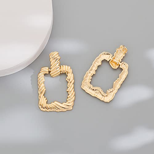 Hessawell Big Gold Dangle Earrings For Women, Twisted Statement Geometric Square Vintage Gold Dangling Drop Earrings For Party, Weeding Jewelry Gifts #TOP4