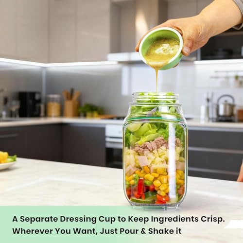 Image of Marve Salad Pod Mason Jar Side Open Portable Salad Container with Leakproof Dressing Compartment | Reusable Salad Bottle Lunch Jar for Meal Prep, Office Lunch, Travel, Camping & Picnic