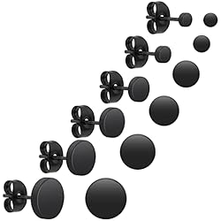 Aretes Para Hombre Color Negro 6 Pares Aretes para Hombre Pendientes Negros Tuerca de Punto Acero Inoxidable Unisex Conjunto Pendientes Hombre Negro de Tuerca Planos Redondos para Mujeres Pendiente Hombres Niñas (3mm-8mm)