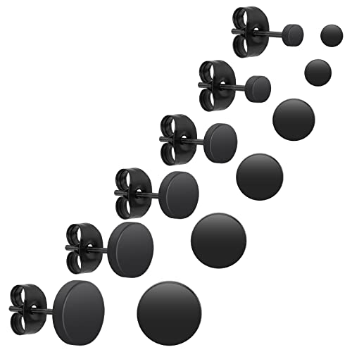 Yolev 6 Paar Dot Ohrstecker Schwarz Unisex Edelstahl Ohrringe Runde Flat...