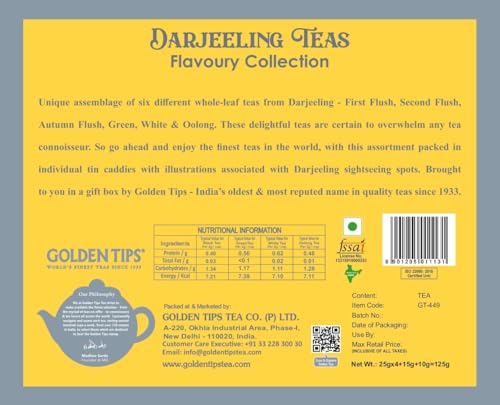 Image of Golden Tips Flavoury Collection Darjeeling Tea Gift Box, Premium Assortment of First Flush, Second Flush, Autumn Flush, Green, White & Oolong Teas in Elegant Tin, Ideal for Gifting & Special Occasions