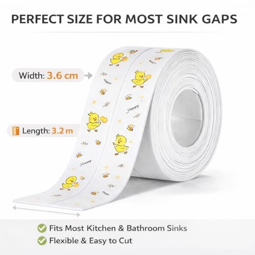 Image of Waterproof Kitchen Sink Sealing Tape | Self-Adhesive PVC Caulk Strip | Leakproof Gap Sealer for Sink, Bathroom Basin & Toilet | Wall & Countertop Edge Protection | Easy Peel-and-Stick Tape