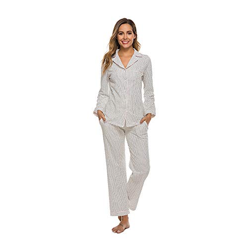 Womens Pajamas Set Cotton Sleepwear Nightwear Soft Pj Lounge Sets Comfortable Button-Down Pj Sets White