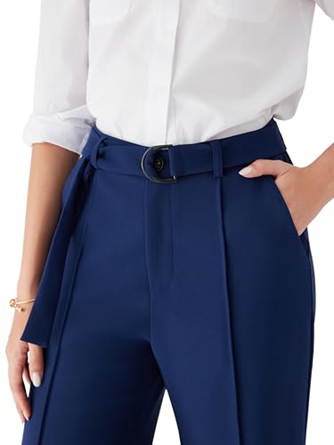 CIDER Women's Middle Waist Belted Flare Pants Casual Cozy Stylish Trousers4