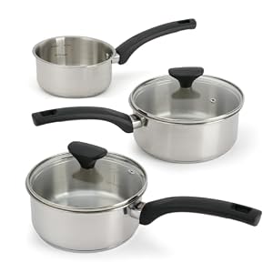 3 Piece Saucepan Set – 14cm 16cm & 18cm Sauce Pot Set Induction, Gas and Electric Hobs Pan Stainless Steel Sauce Pans