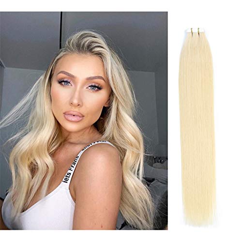 Anrosa Tape in Hair Extensions Rooted Human Hair 22 inch #613 Blonde Bleach Fashion Color Pre-taped Real Remy Reusable Tape in Natural Hair Extensions For Women Double Sided 20 Pcs 50g