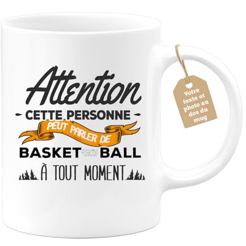 quotedazur Café-Croissant - Mug Personnalisable Texte Photo Tasse Cadeau Noël Cette Personne Peut Parler De Basket- Ball À Tout Moment - Blanc/Céramique