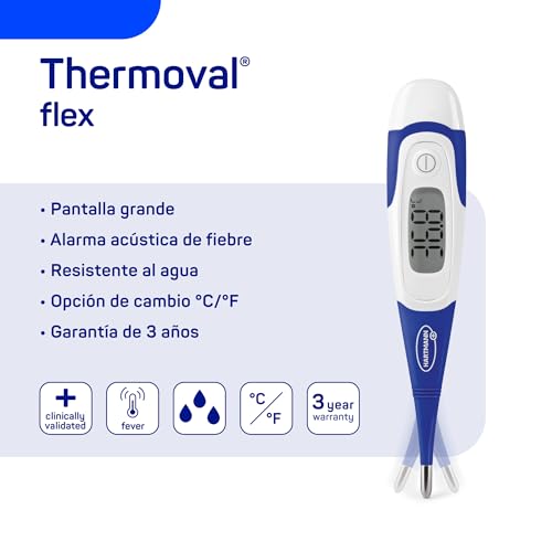 Thermoval, Termómetro Digital Clínico Kids Flex, Termómetro para Bebés, Rápido y Preciso, para Medir la Fiebre en Casa, 3 Lugares de Medición - Axila, Oral y Rectal, Punta Flexible, Color Azul